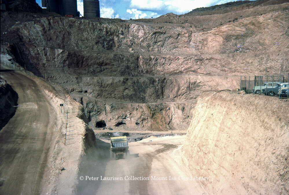 Black Rock Open Cut access road, Mount Isa Mines, May 1963