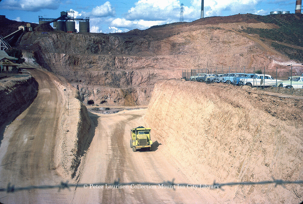 Black Rock Open Cut access road, Mount Isa Mines, May 1963