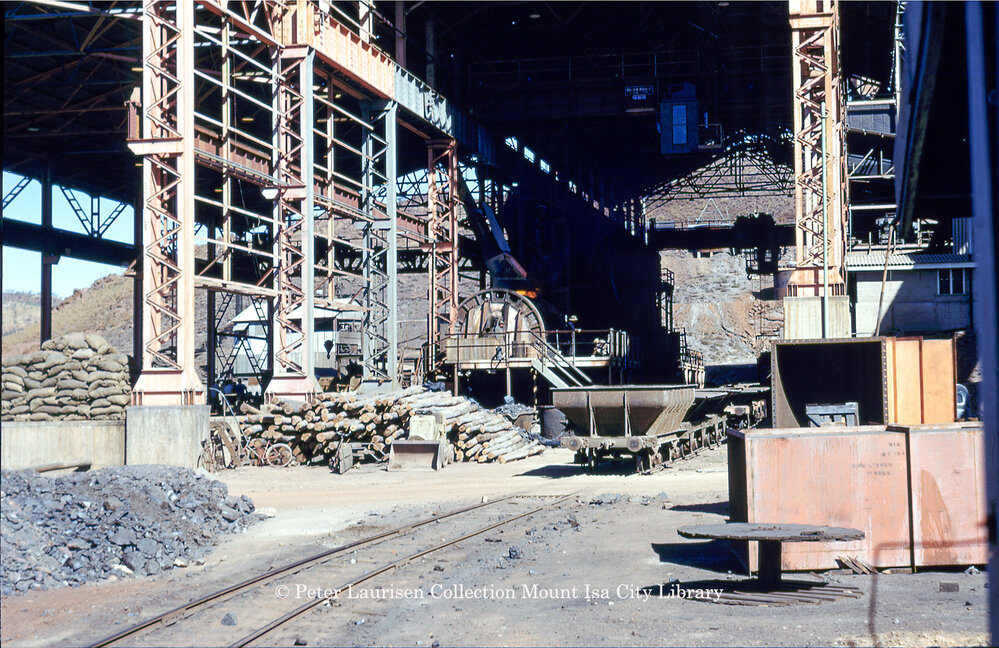 Holding furnace in old converter aisle at Copper Smelter, Mount Isa Mines, September 1953