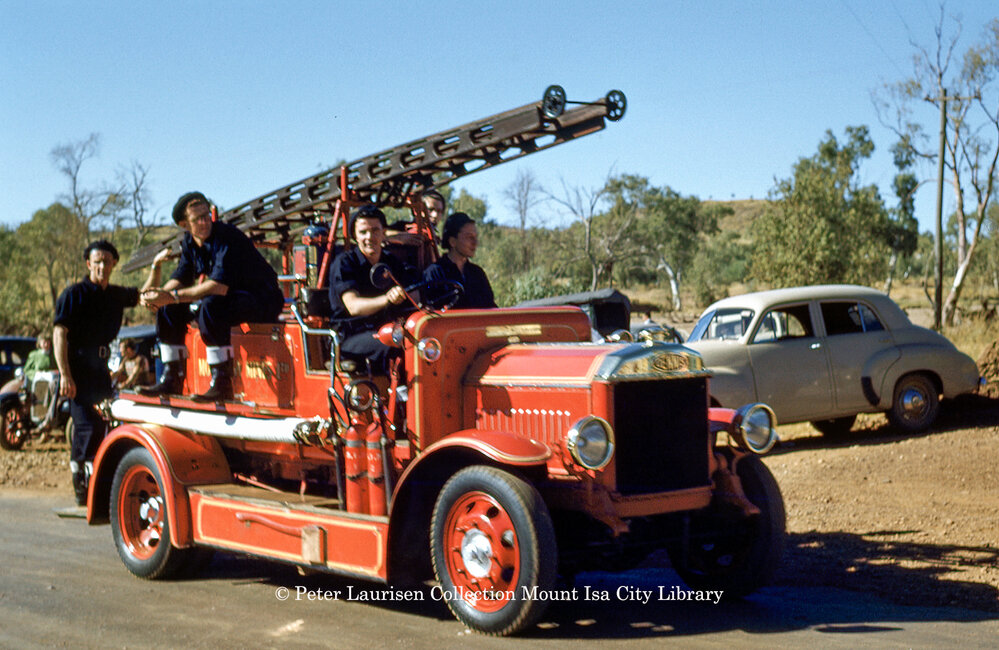 Mount Isa Mines fire brigade in coronation procession, January 1953