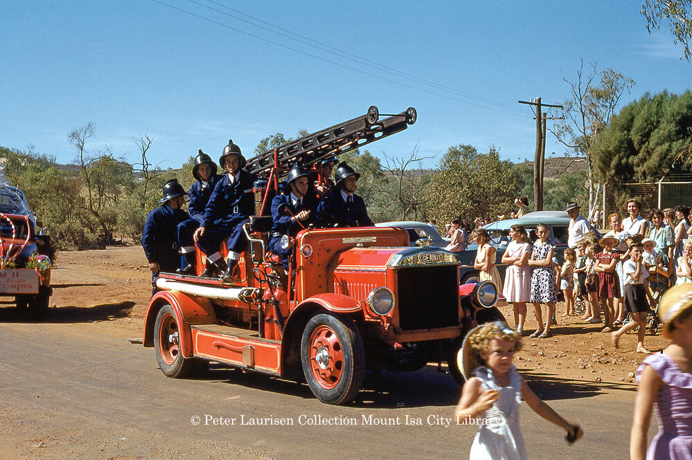 Mount Isa Mines Fire Brigade at May Day Procession, May 1954