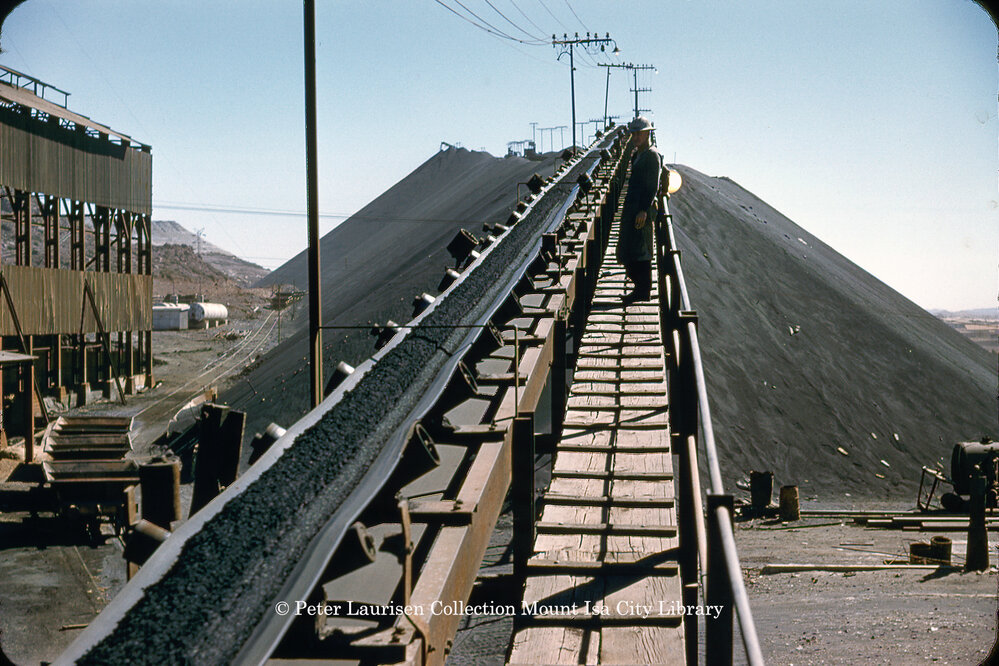 Lead slag conveyor, Mount Isa Mines, c.1956