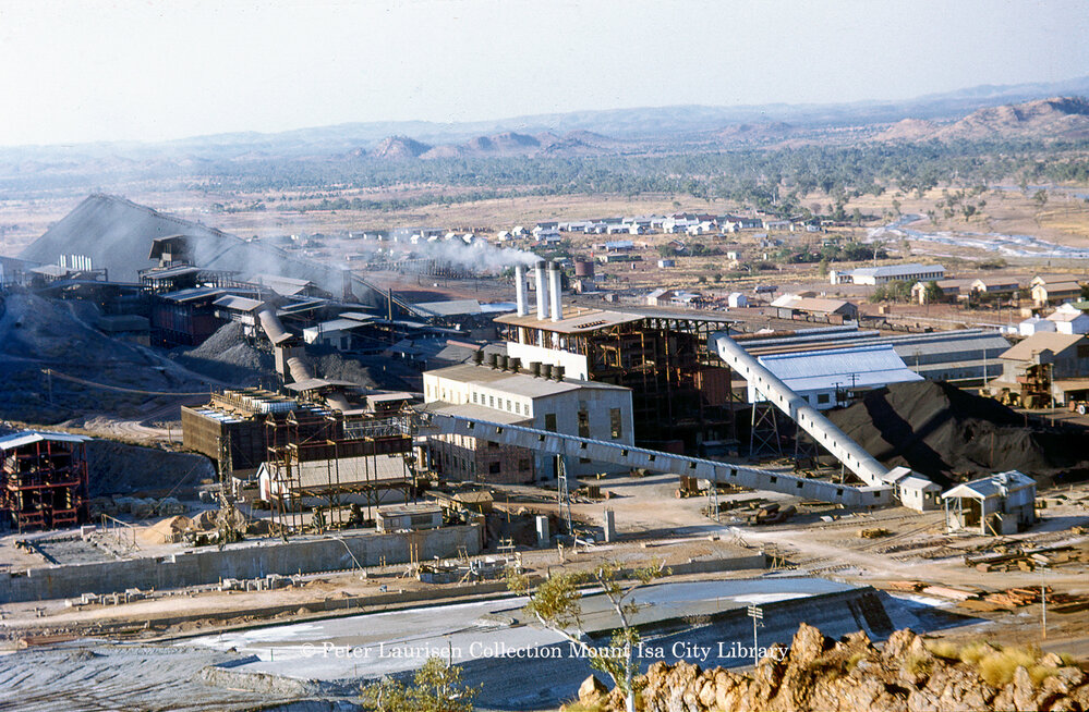 Copper Smelter under construction and Mines Power Station, and Lead Smelter, Mount Isa Mines, August 1951