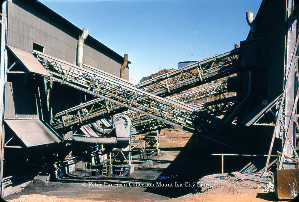 Crusher feed and return conveyors at Mill, Mount Isa Mines, July 1956