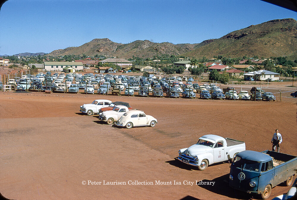 Mount Isa Mines car park, Mineside, July 1956