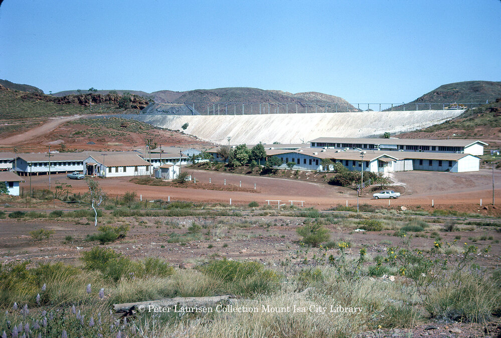 Star Gully with tailings dam wall, Mount Isa Mines, June 1963