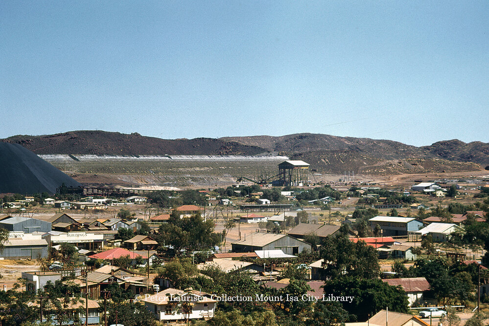 Old No 1 tailings dam and new trackhopper, April 1962