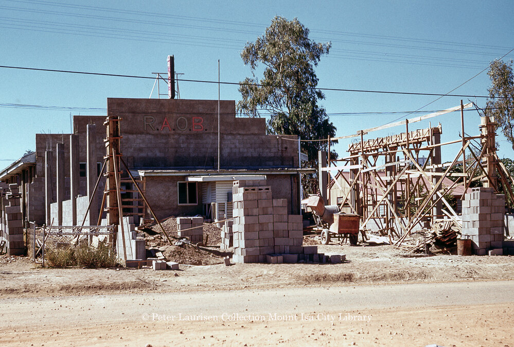 RAOB Temple and social club The Buffs Club under construction, Mount Isa City, April 1962