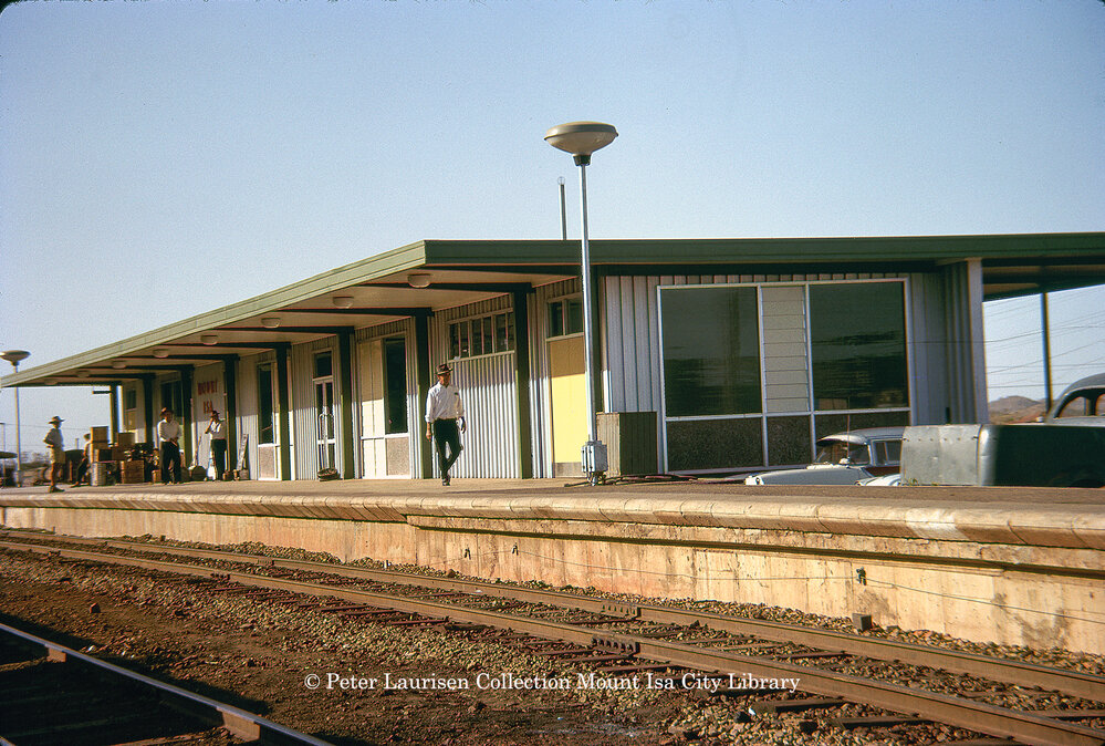 Mount Isa Railway Station platform,  Miles End, July 1963