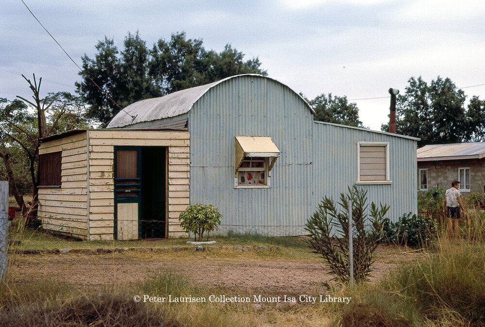 A tin hut on Camooweal Road, Miles End, May 1962