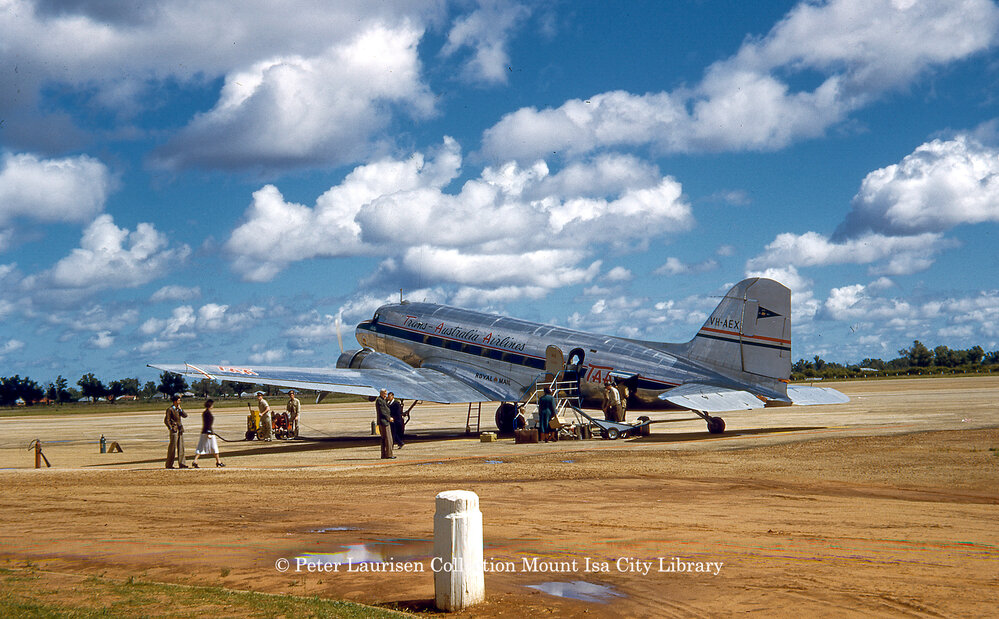 Trans Austalian Airlines Douglas DC3, Cloncurry Airport, October 1950