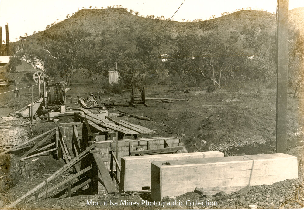 Lawlor Shaft Siding Railway Bridge under construction, Mount Isa Mines, May 1930