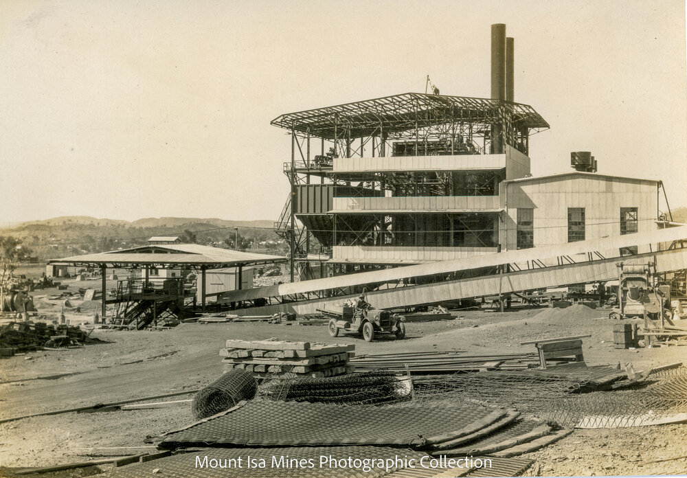 North Elevation of Mines Power Station, Track Hopper, and No 1A conveyor, Mount Isa Mines, September 1930