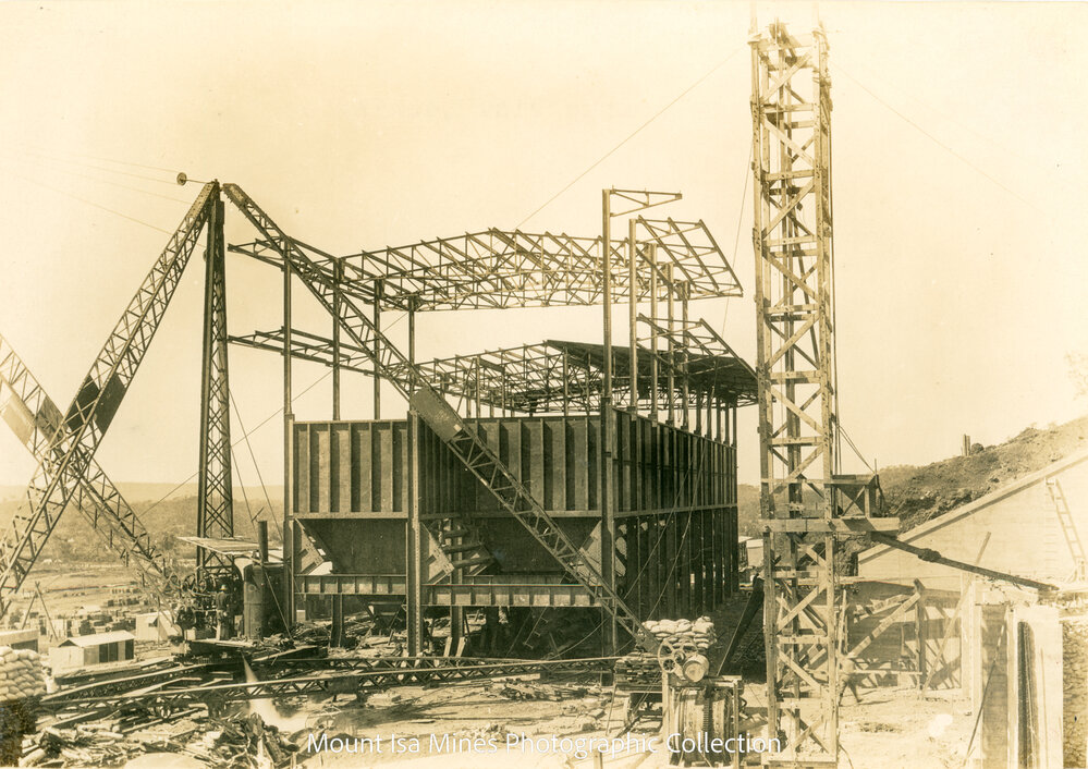 Smelter under construction and Charge Bins, March 1930