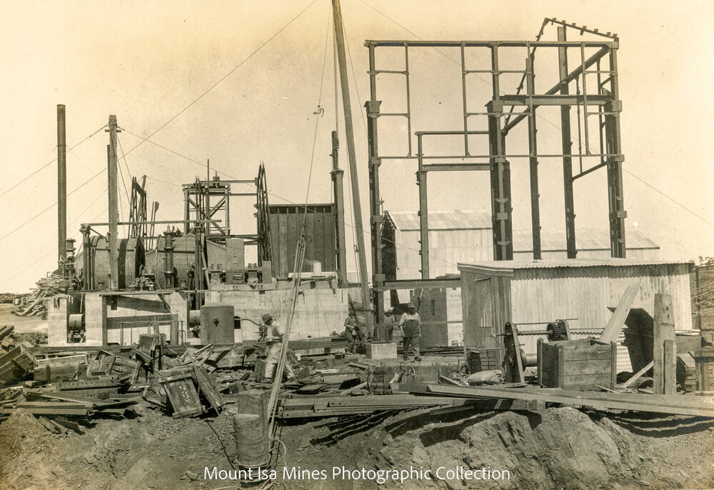 Urquhart Shaft Hoist House under construction, Mount Isa Mines, August 1930