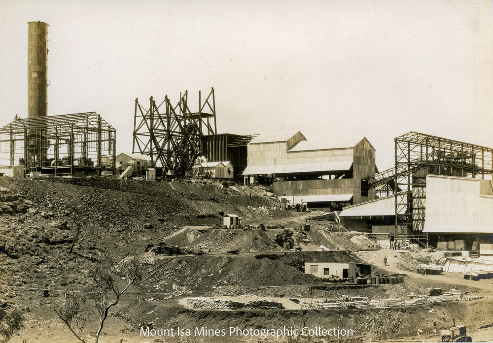 Urquhart Shaft Winder and Headframe under construction, Mount Isa Mines, October 1930