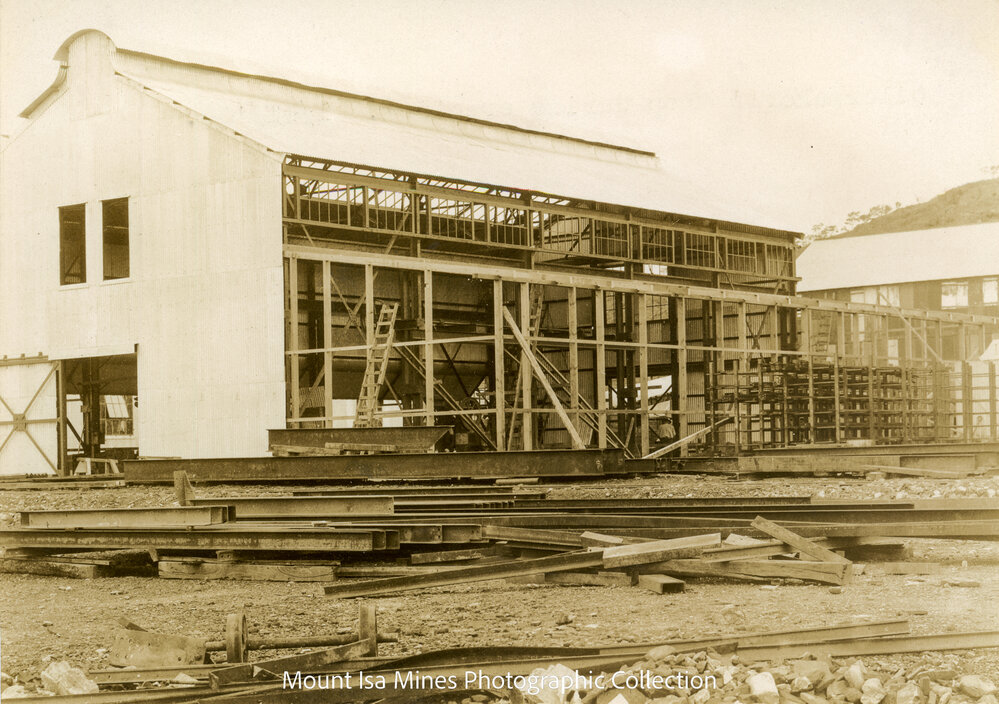 Boilermakers Shop under construction, Mount Isa Mines, November 1930