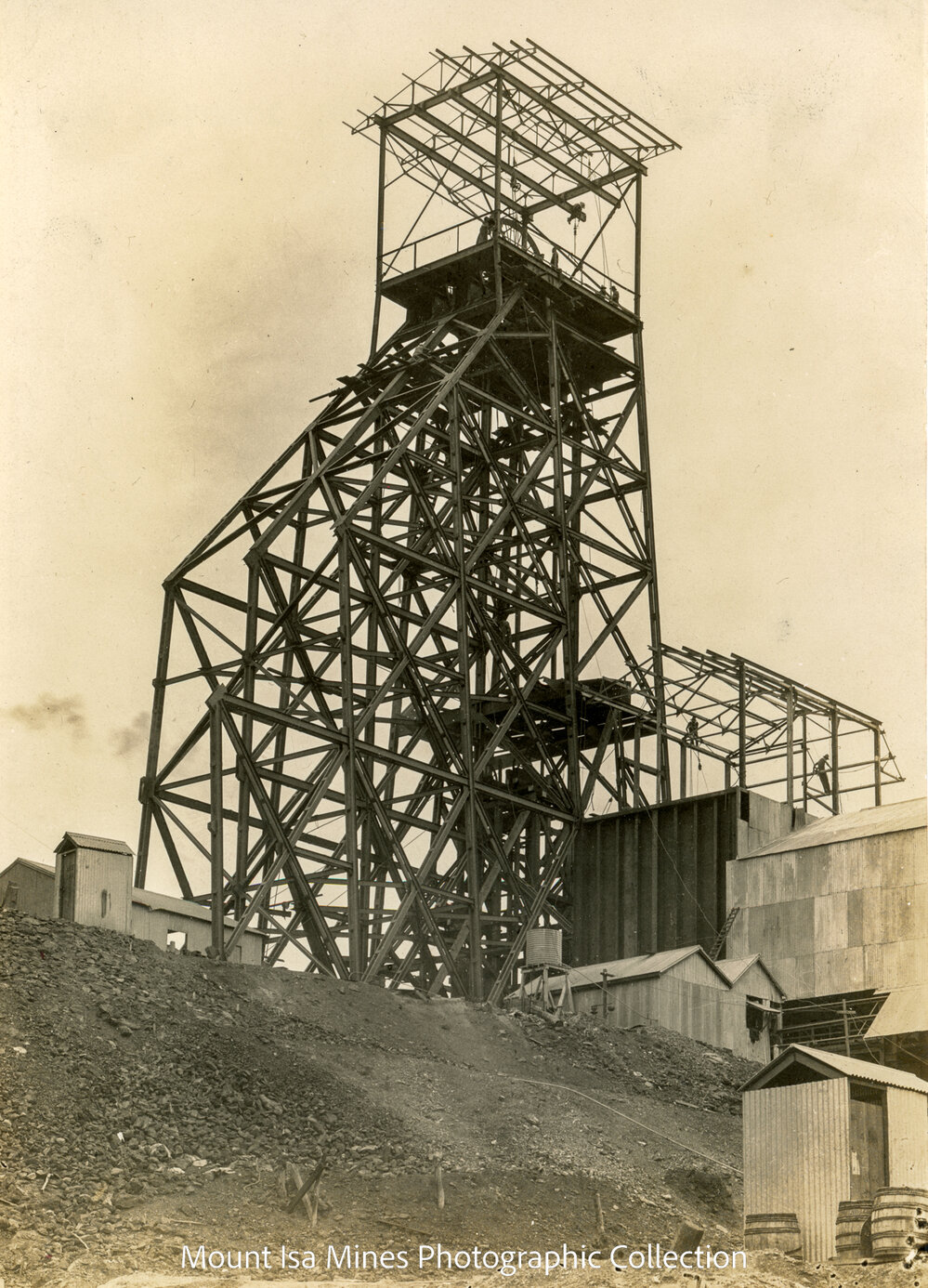 Urquhart Shaft Headframe under construction, Mount Isa Mines, January 1931