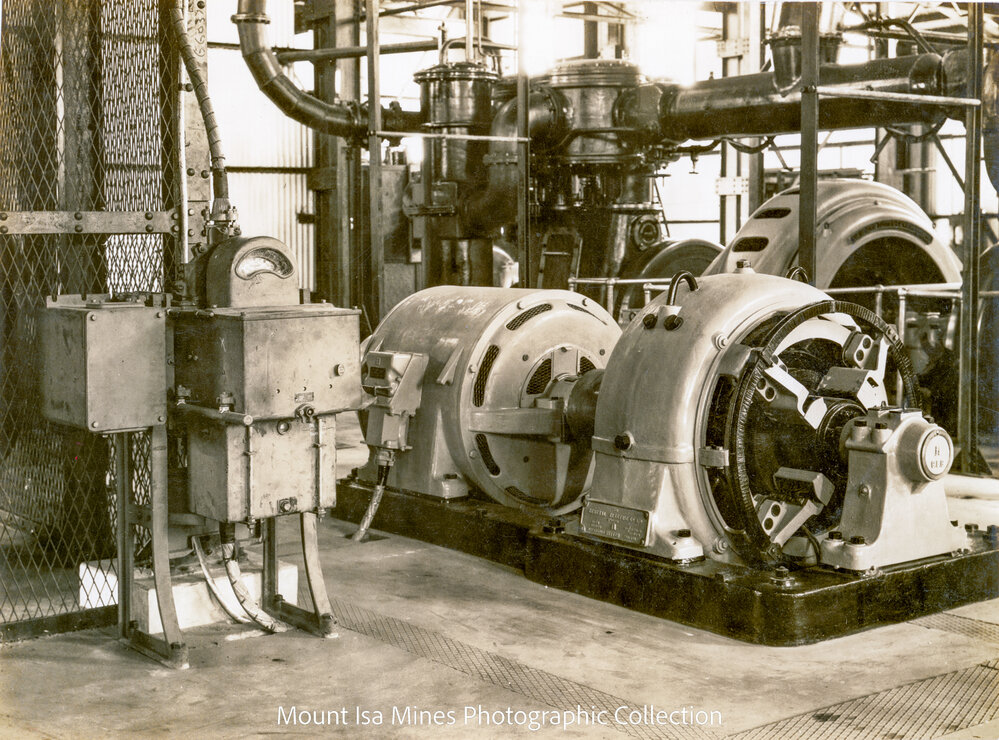 Compressor House motor generator set for underground locomotives, Mount Isa Mines, January 1931