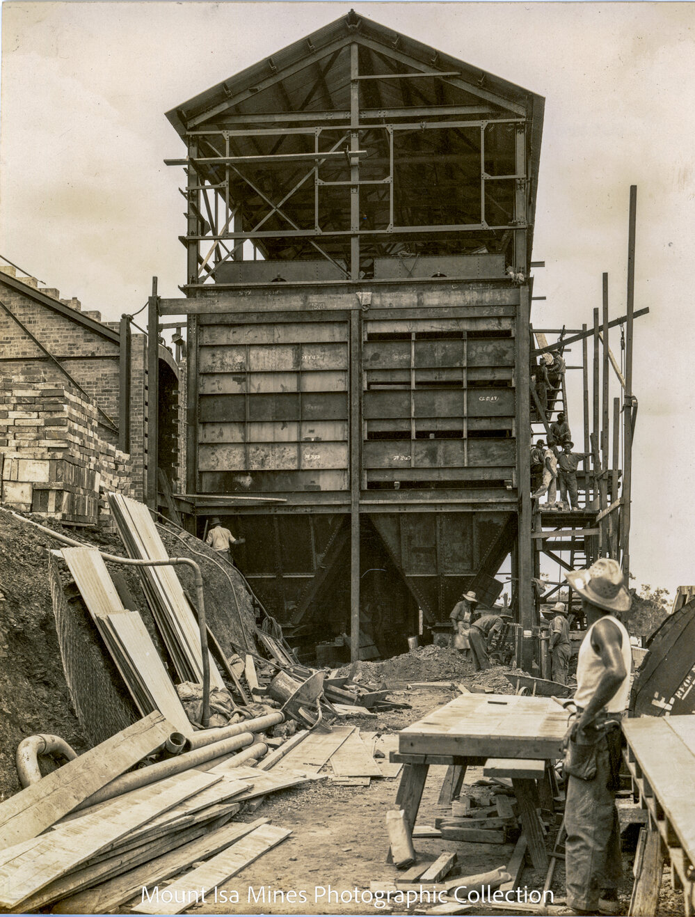 Cottrell Plant under construction, Mount Isa Mines, January 1931