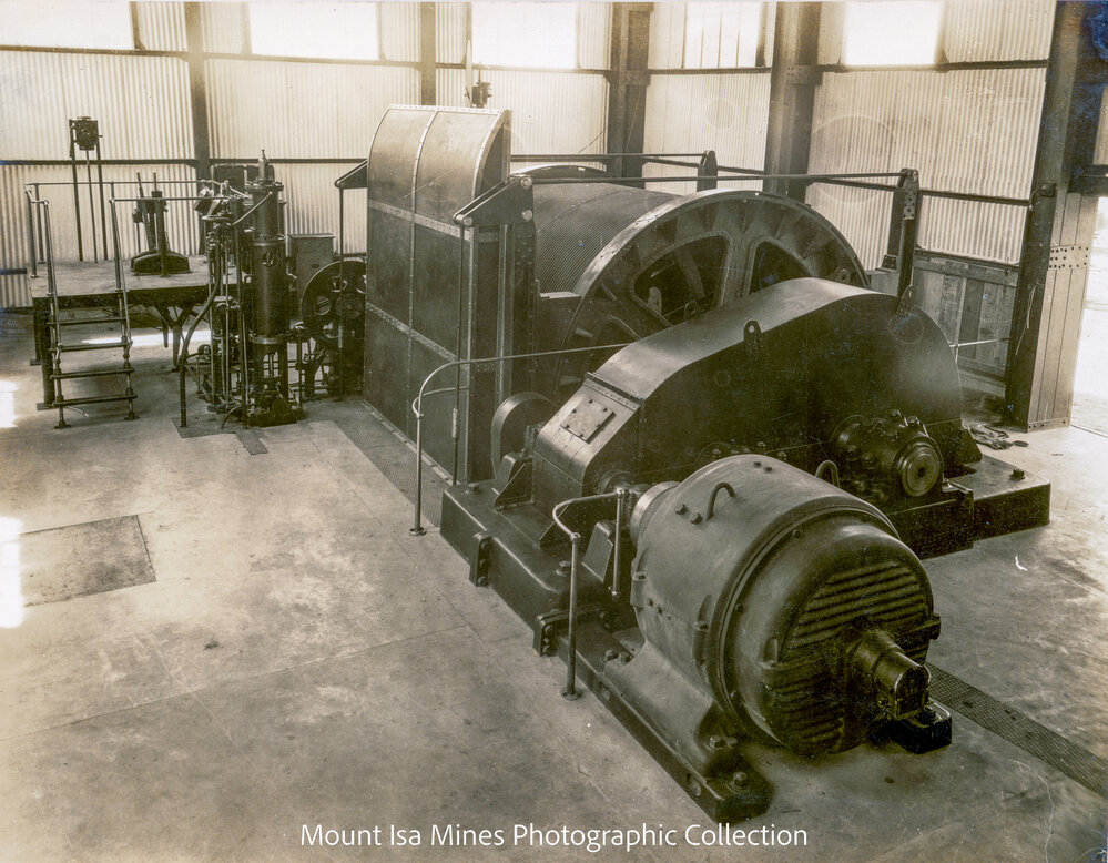 Man and Supply shaft winding engine, Mount Isa Mines, January 1931