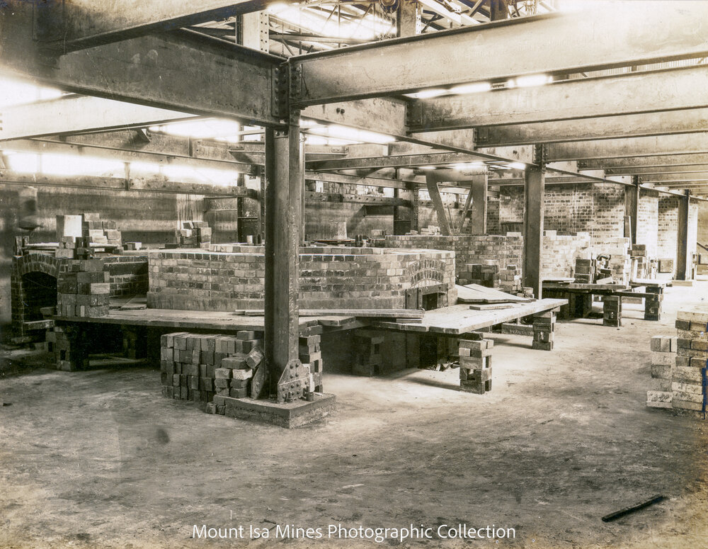 Drossing Plant basement kettle furnaces in course of erection, Mount Isa Mines, October 1930