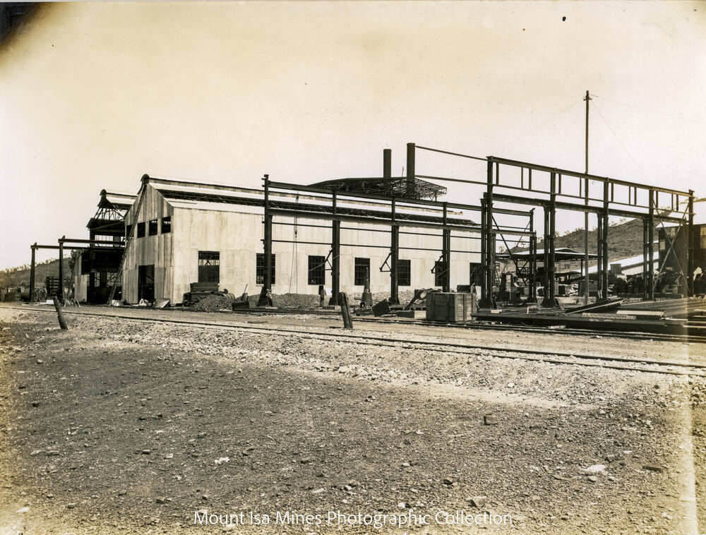 Machine Shop and Boiler Shop under construction, Mount Isa Mines, September 1930