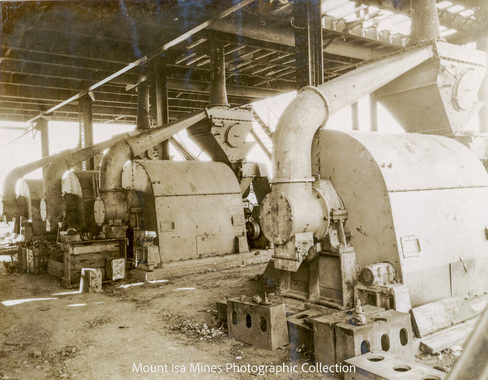 Mines Power Station Fuller Bonnet Mills under bunkers firing floor under construction, Mount Isa Mines, March 1930