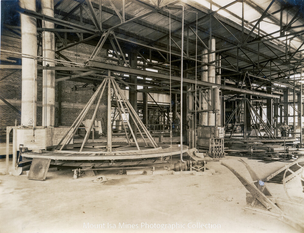 Lead casting wheel at Lead Smelter, Mount Isa Mines, March 1931
