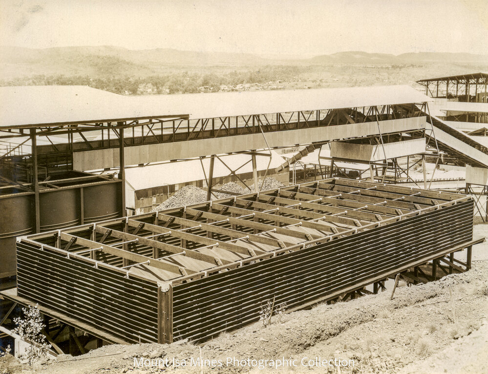 Mines Power Station spray pond for cooling blast furnace, Mount Isa Mines, March 1931