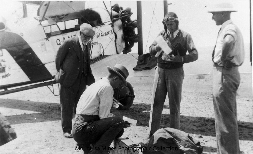 QANTAS handing over the mail, Mount Isa, c.1928