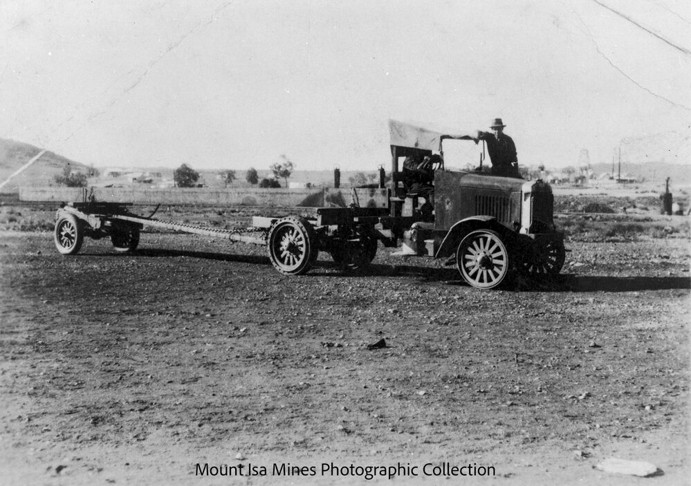 One ton Jimmie hauling girders for Mount Isa branch line, c.1929
