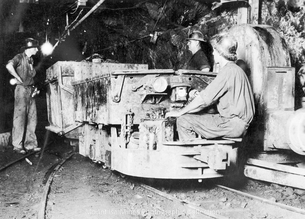Mancha mule and ore train, Mount Isa Mines, c.1935 