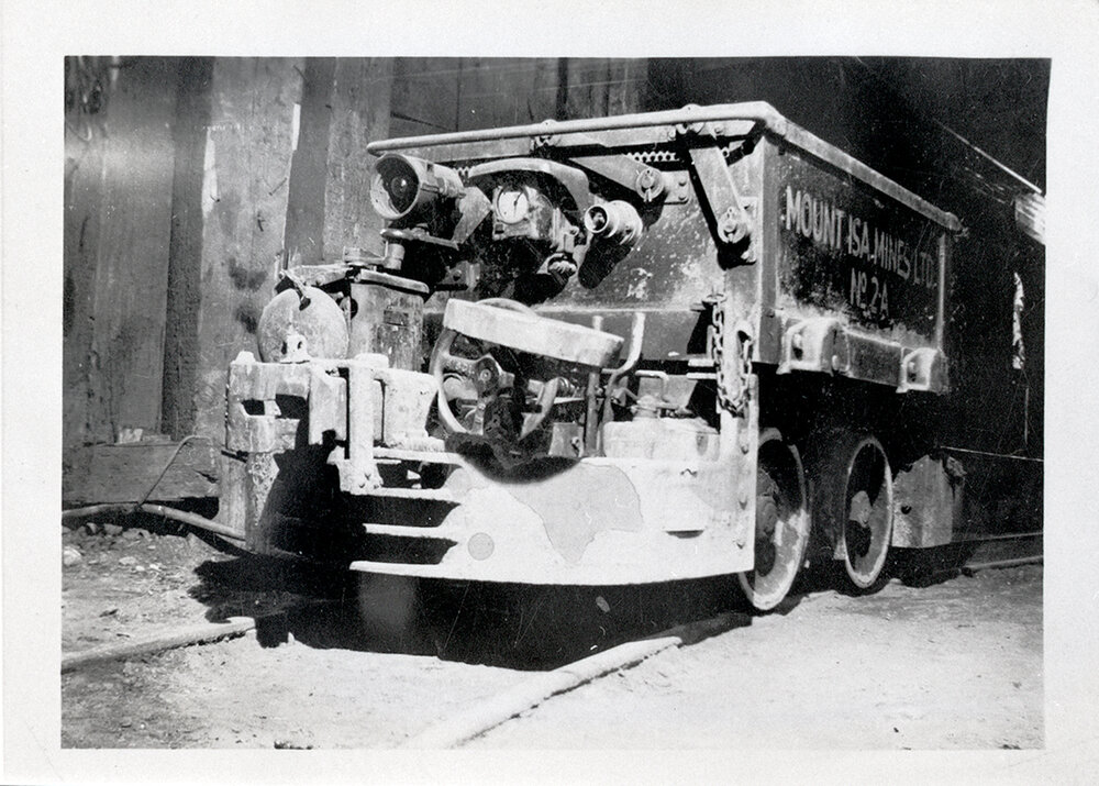 Battery car for electric mule, Mount Isa Mines, c.1948 
