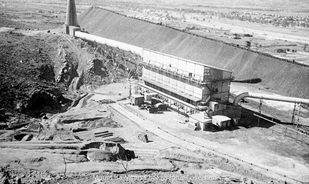 Baghouse on lead smelter, Mount Isa Mines, c.1950 