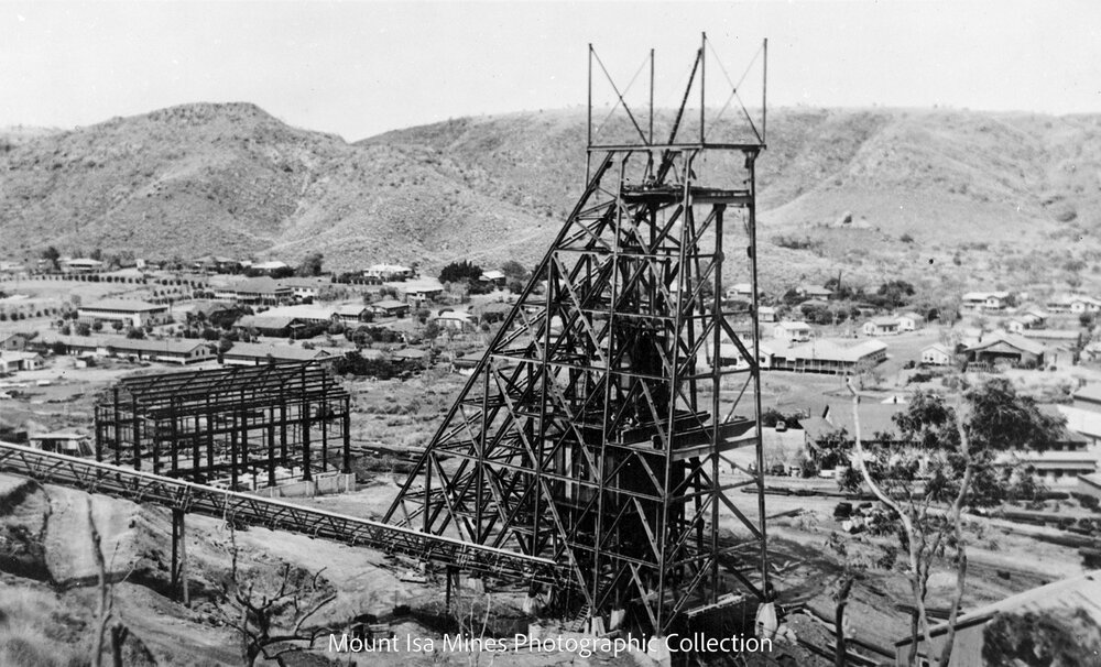 No 2 Ore Shaft Headframe under constuction, Mount Isa Mine, November 1951
