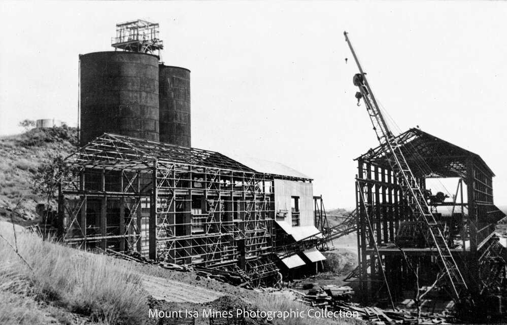 New crushers and ore bins under construction, Mount Isa Mines, January 1951 