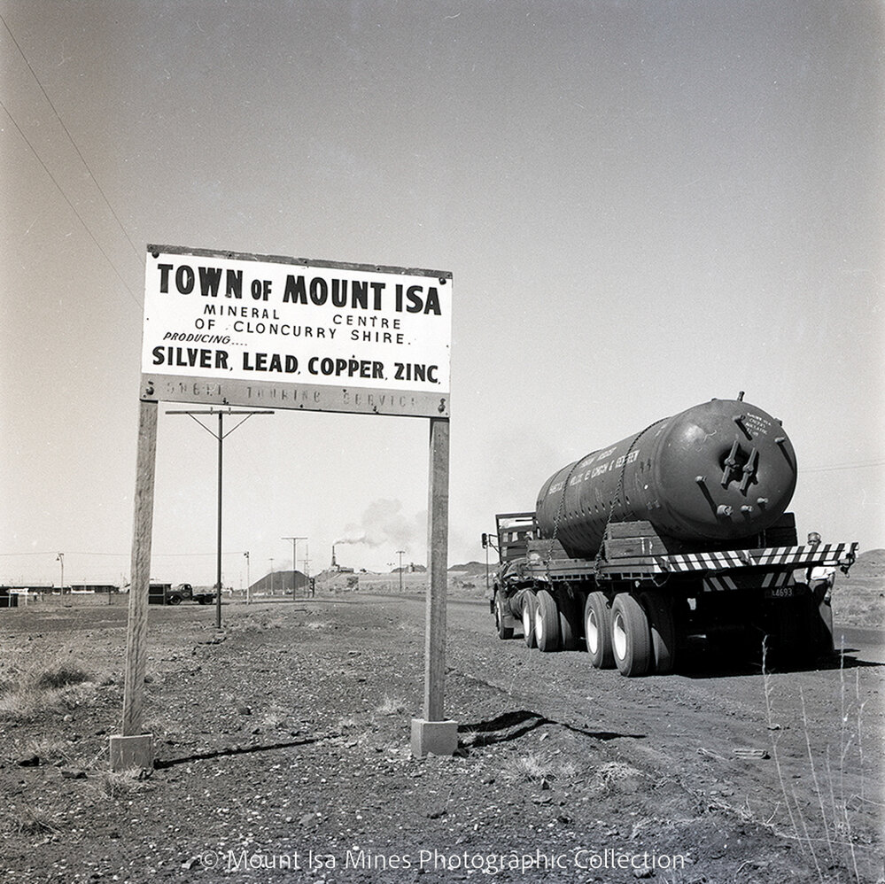 Transportation of 33 ton steam drum for Mica Creek Power Station, September 1958