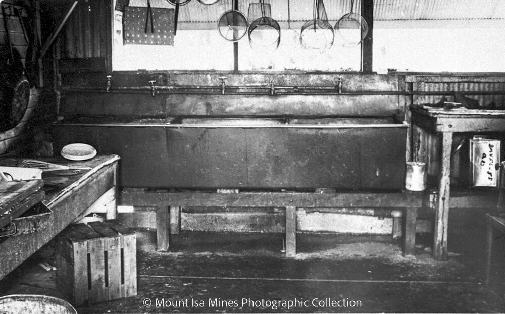 Mess kitchen washing up sink, Mineside, July 1958 