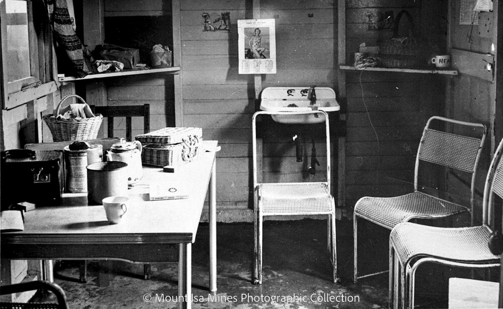 A room in Single Men's Quarters, Mineside, July 1958 