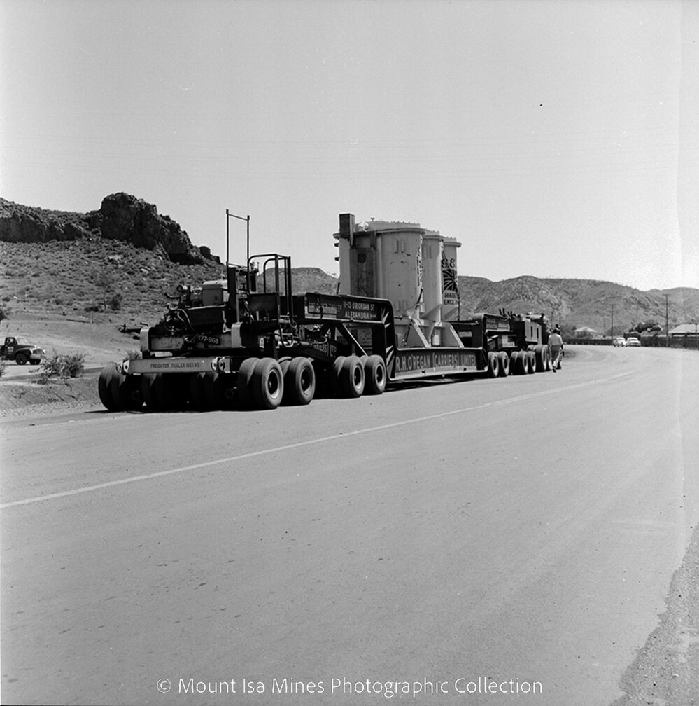 Transformer on delivery to Mica Creek Power Station, October 1959