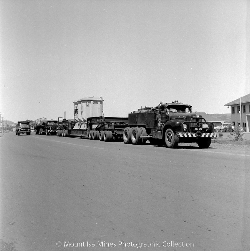 Transformer on delivery to Mica Creek Power Station, October 1959