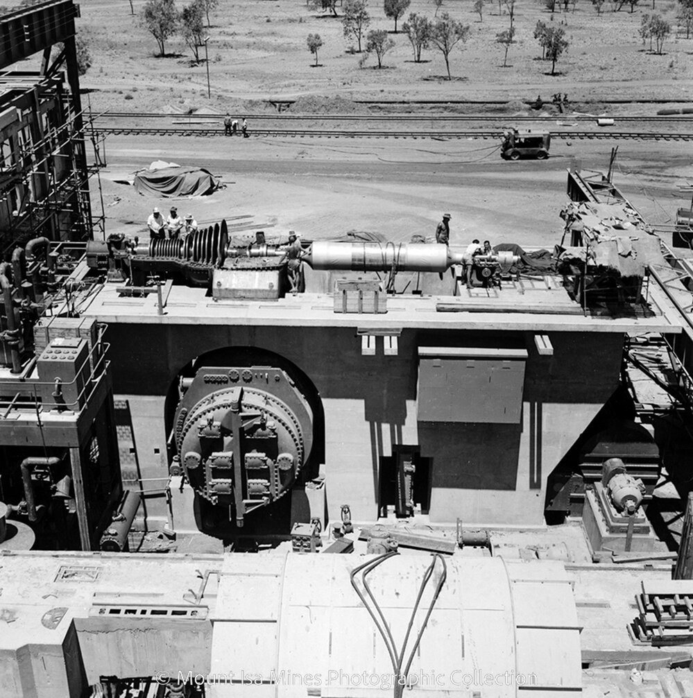 Assembling turbine and alternator, Mica Creek Power Station, November 1959