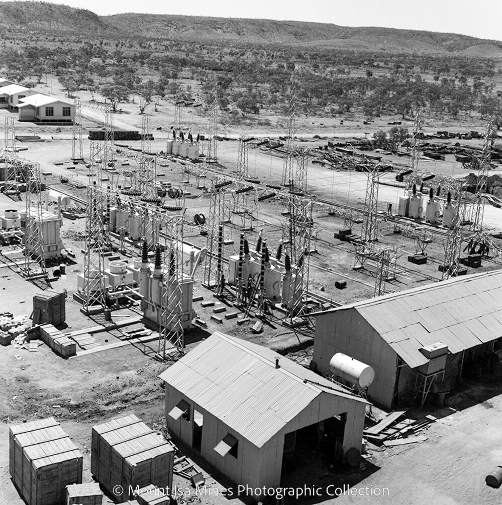 Assembling 132kV switchyard, Mica Creek Power Station, November 1959