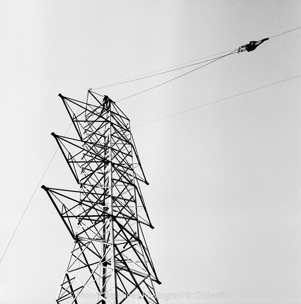 High voltage transmission towers erection, Mica Creek Power Station, September 1959