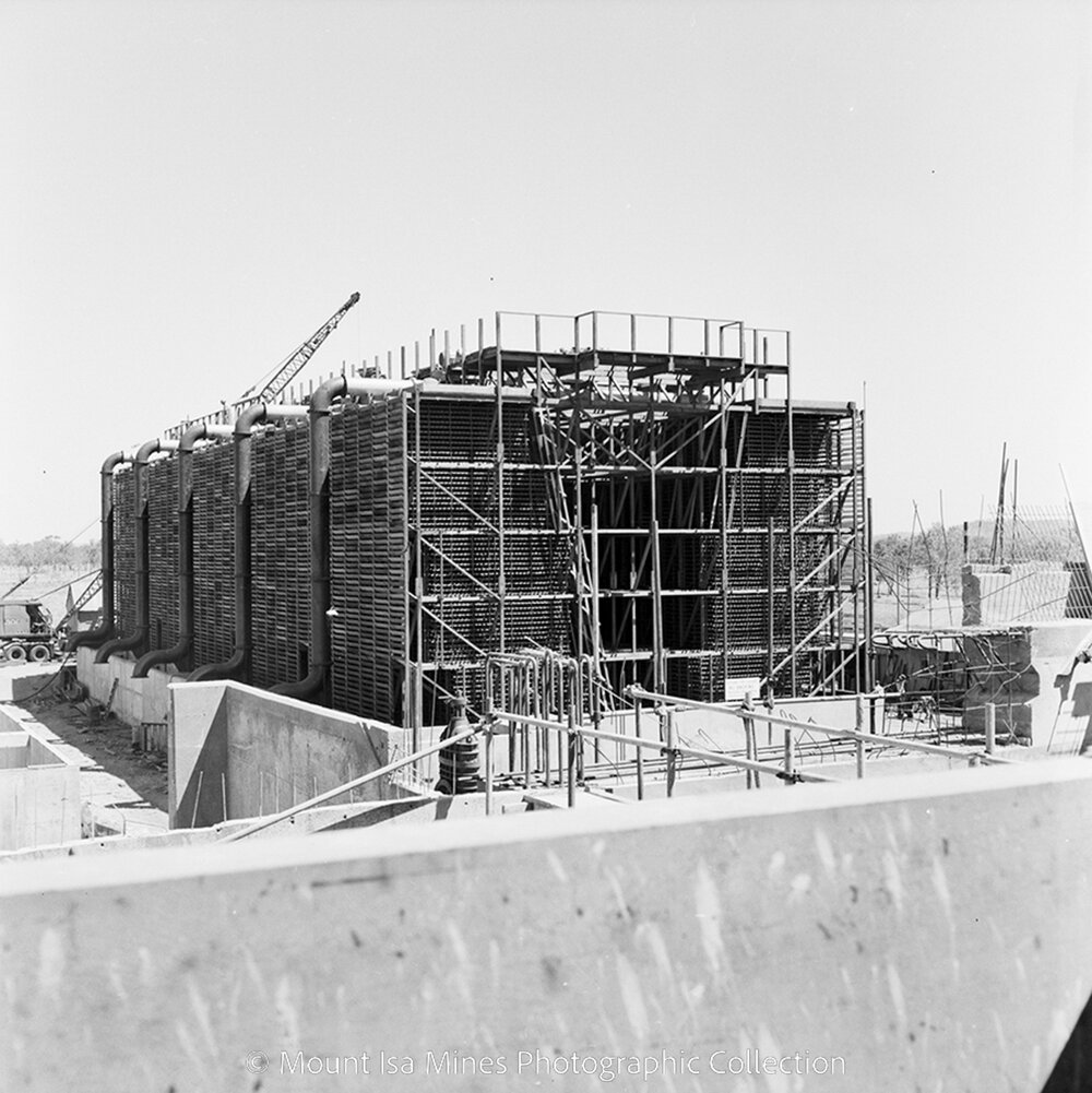 Marley cooling towers under construction, Mica Creek Power Station, September 1959
