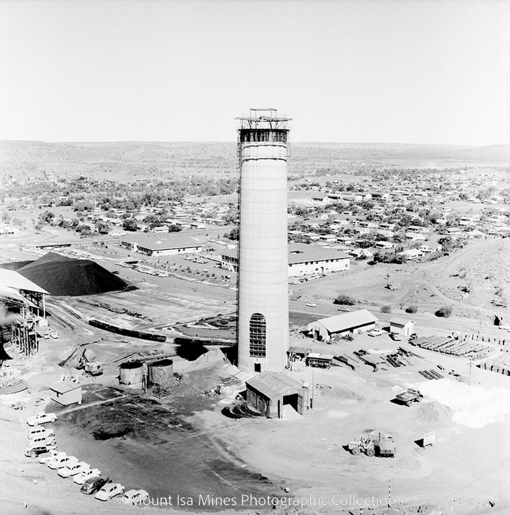 Copper Smelter Stack under construction, Mount Isa Mines, September 1959