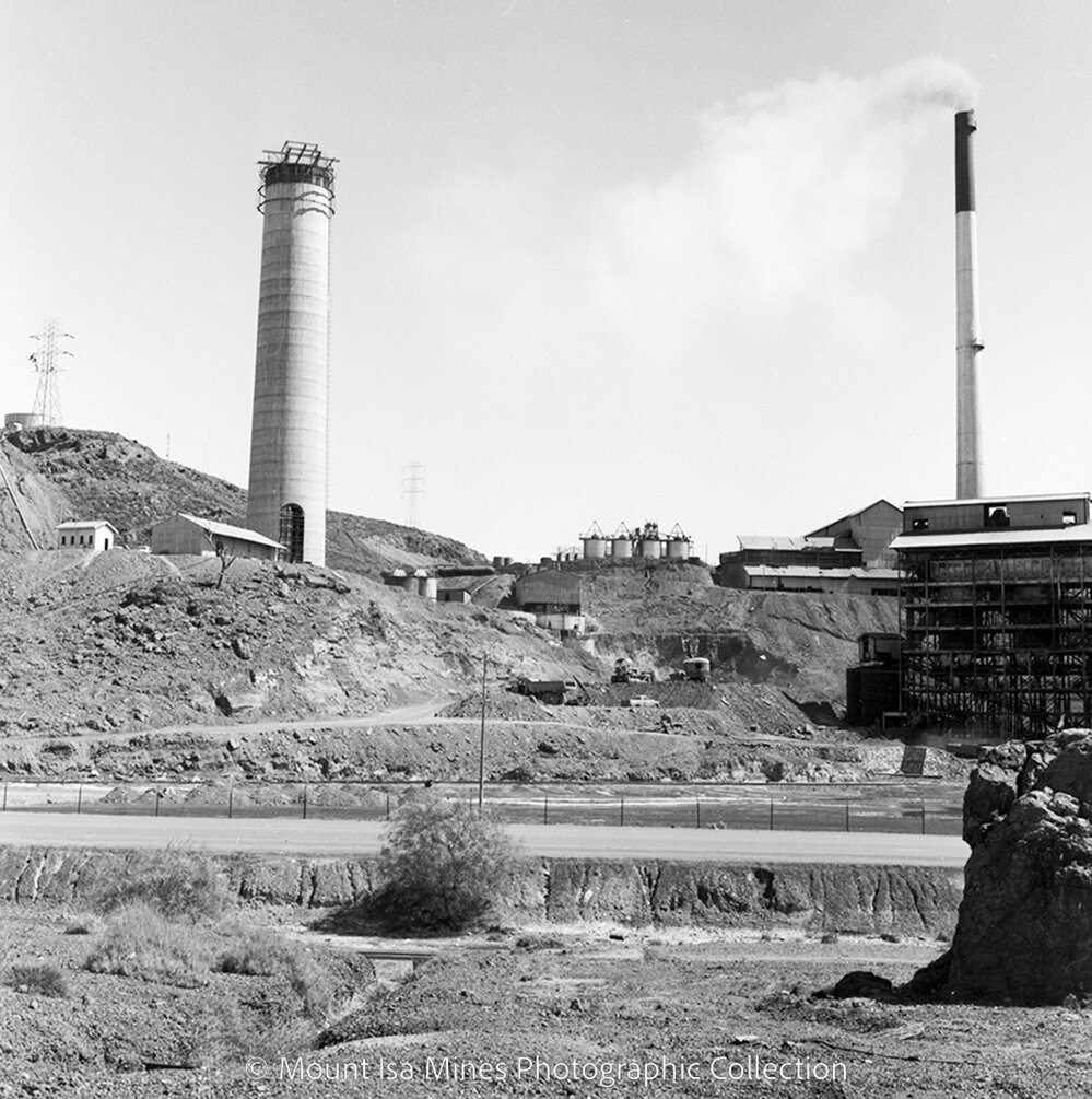 Copper Smelter Stack under construction, Mount Isa Mines, September 1959