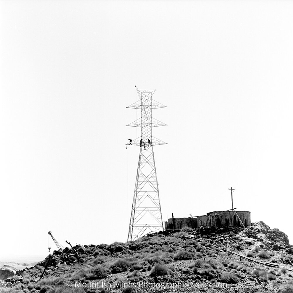 High voltage power line under construction, Mica Creek Power Station, September 1959