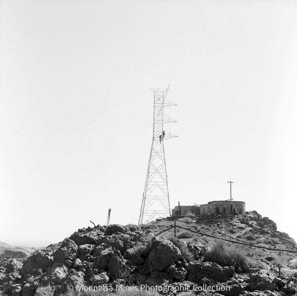 High voltage power line under construction, Mica Creek Power Station, September 1959